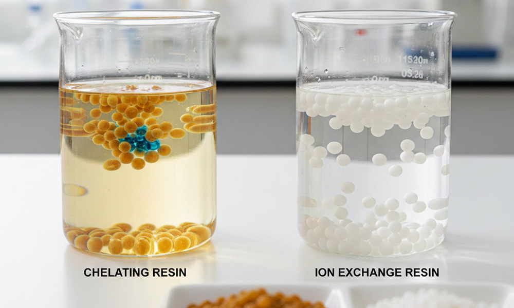 مقایسه رزین شلاته با رزین تبادل یونی معمولی
